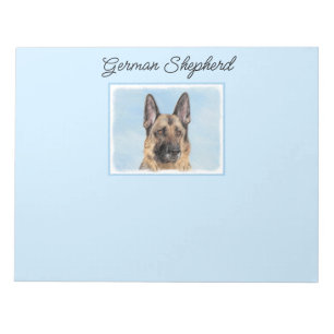 German Shepherd Painting - Cute Original Dog Art Notepad