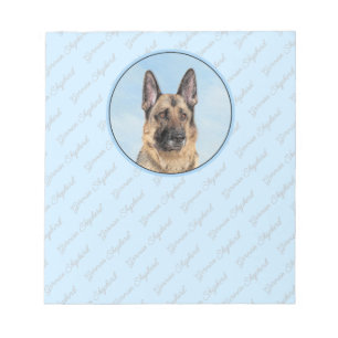 German Shepherd Painting - Cute Original Dog Art Notepad
