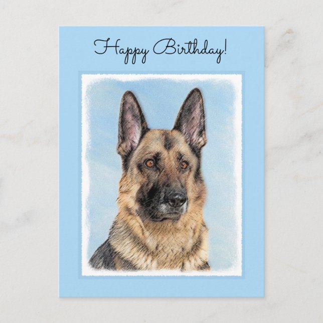 German Shepherd Painting - Cute Original Dog Art Postcard (Front)