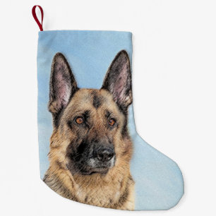 German Shepherd Painting - Cute Original Dog Art Small Christmas Stocking