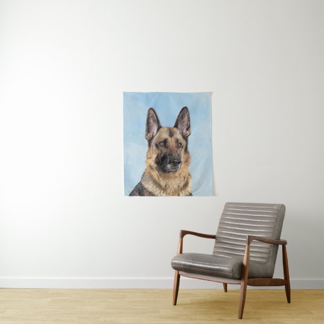 German Shepherd Painting - Cute Original Dog Art Tapestry (In Situ)