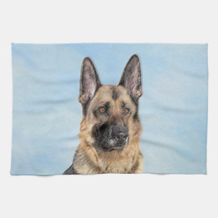 German Shepherd Painting - Cute Original Dog Art Tea Towel