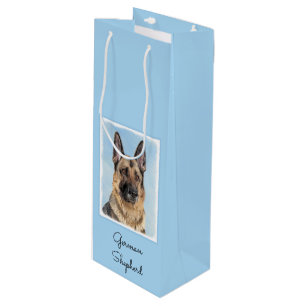 German Shepherd Painting - Cute Original Dog Art Wine Gift Bag