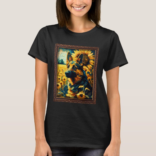 German Shepherd Painting Sunflower Flower Mom Wome T-Shirt (Front)