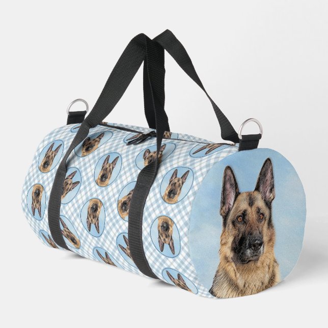 German Shepherd Painting Tan Cute Original Dog Art Duffle Bag (Left Corner)