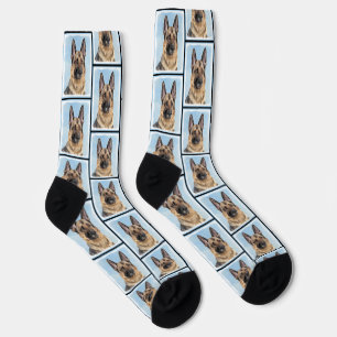 German Shepherd Painting Tan Cute Original Dog Art Socks