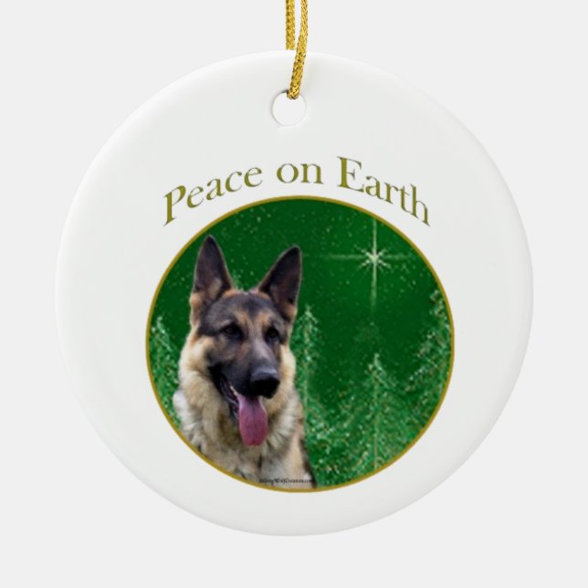 German Shepherd Peace  Ceramic Tree Decoration (Front)