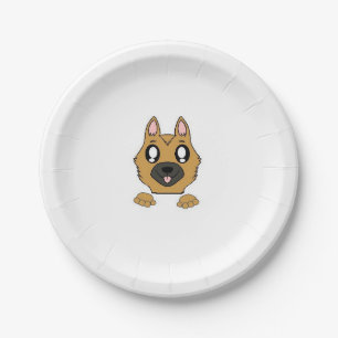 german shepherd peeking cartoon paper plate