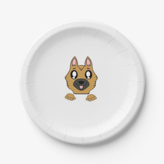 german shepherd peeking cartoon paper plate (Front)