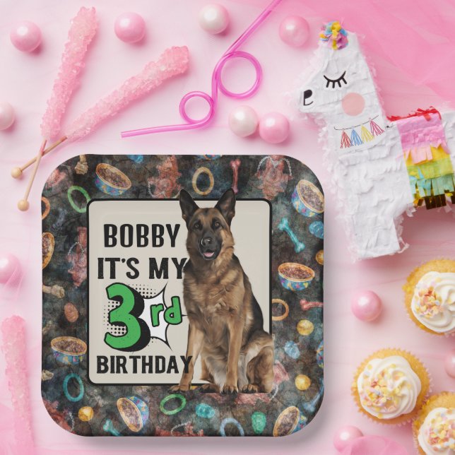 German Shepherd Personalised 3rd birthday party   Paper Plate (Party)