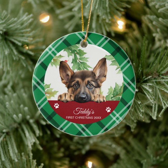 German Shepherd Personalised First Christmas Ceramic Tree Decoration (Tree)