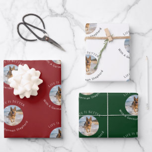 German Shepherd photo Life is Better Christmas Wrapping Paper Sheet