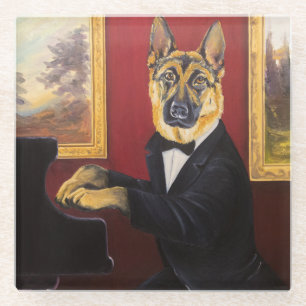 German Shepherd   Piano Waltz Glass Coaster