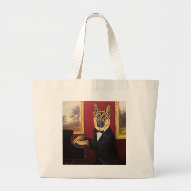 German Shepherd | Piano Waltz Large Tote Bag (Front)