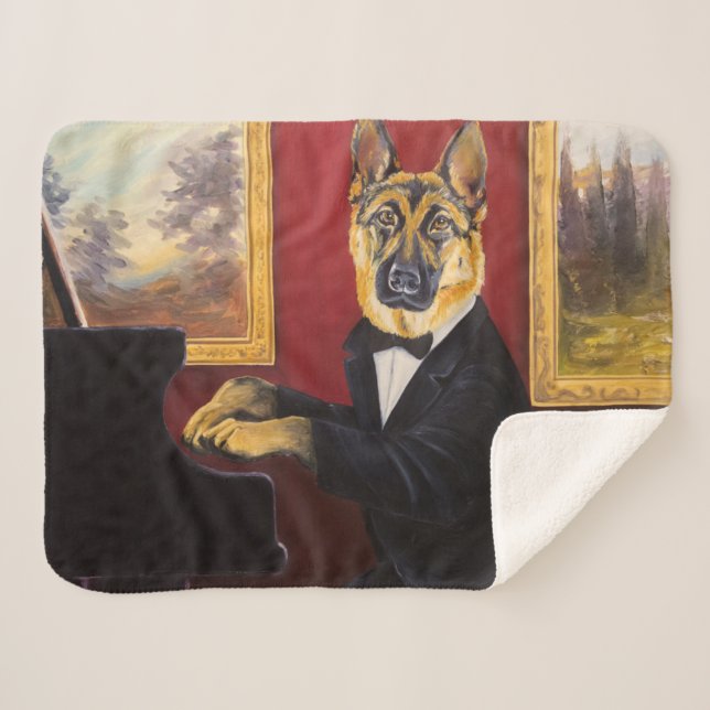 German Shepherd | Piano Waltz Sherpa Blanket (Front (Horizontal))
