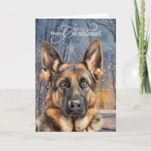 German Shepherd Pine Winter Forest Christmas Holiday Card