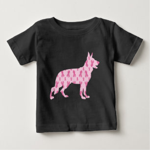 German Shepherd Pink Cancer Ribbons Baby T-Shirt