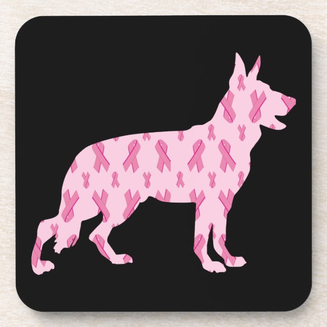 German Shepherd Pink Cancer Ribbons Coaster (Front)