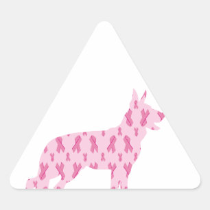 German Shepherd Pink Cancer Ribbons Triangle Sticker
