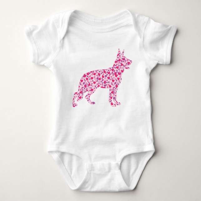 German Shepherd Pink Hearts Baby Bodysuit (Front)