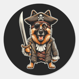 German Shepherd Pirate Dog Halloween Party Classic Round Sticker