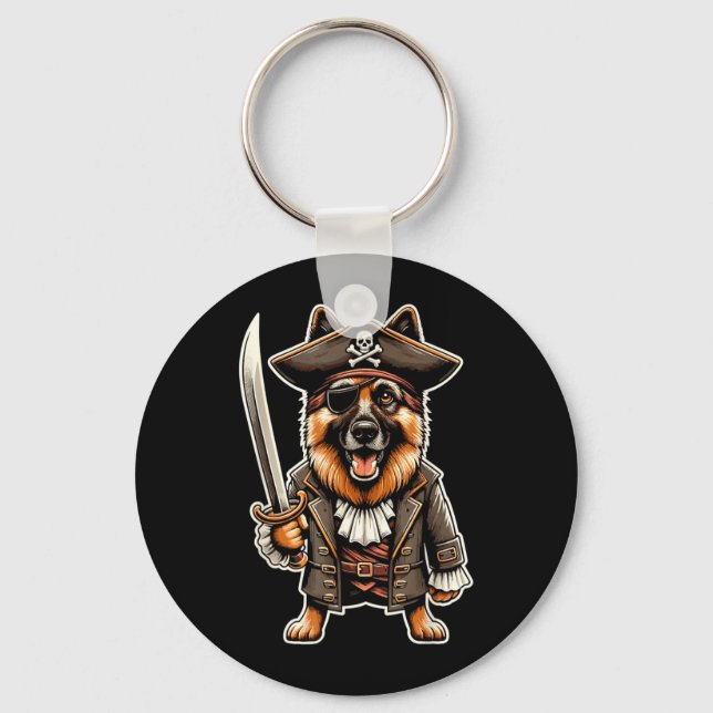 German Shepherd Pirate Dog Halloween Party Key Ring (Front)