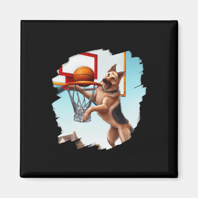German Shepherd Playing Basketball Fun Dog Basketb Magnet (Front)