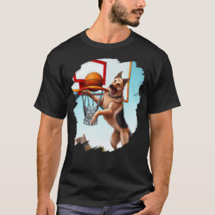 German Shepherd Playing Basketball Funny Dog Baske T-Shirt