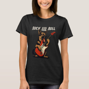 German Shepherd Playing Guitar Rock and Roll Dog L T-Shirt