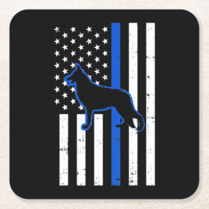 German Shepherd Police Dog K9 Patriotic Square Paper Coaster