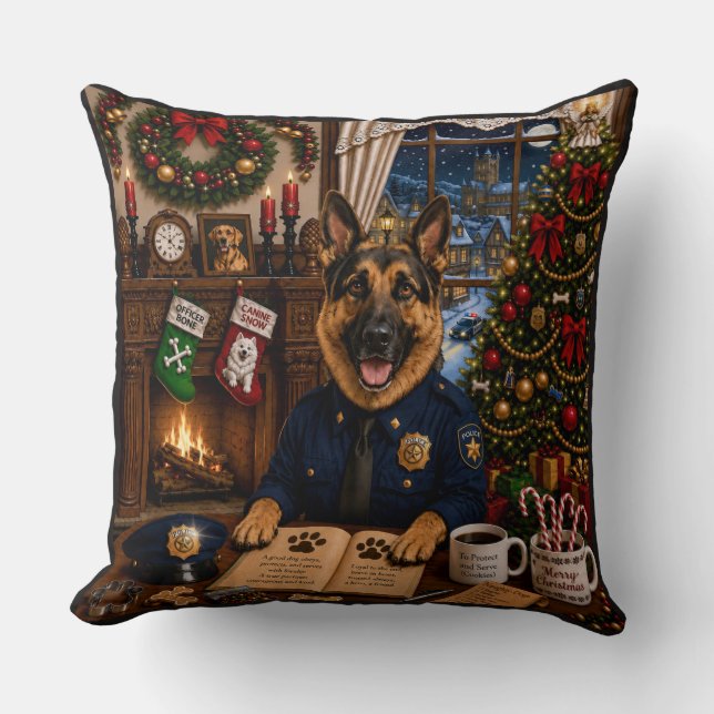 German Shepherd Police Holiday  Cushion (Front)