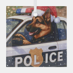 German Shepherd Police Holiday Glass Tree Decoration