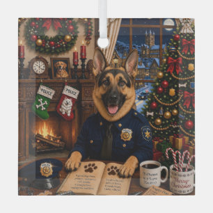German Shepherd Police Holiday Glass Tree Decoration