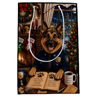 German Shepherd Police Holiday Medium Gift Bag