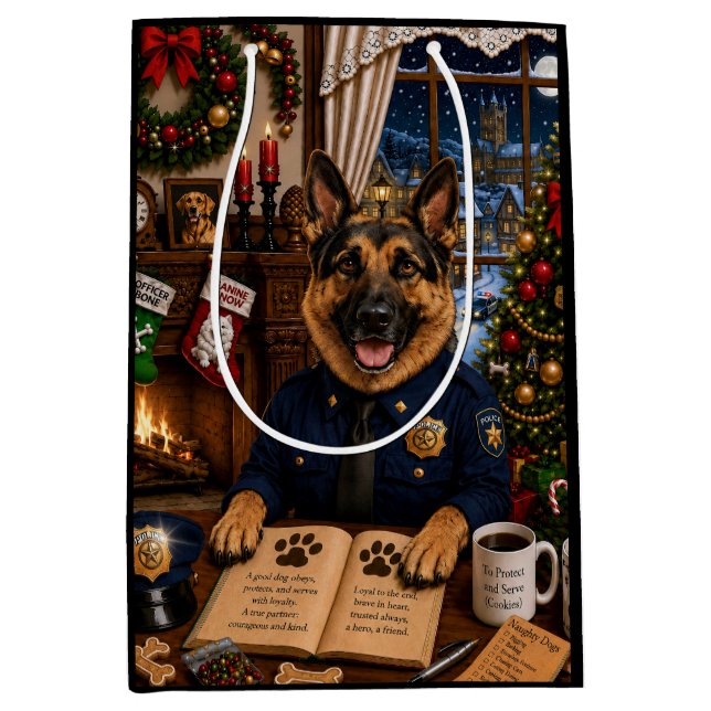 German Shepherd Police Holiday  Medium Gift Bag (Front)