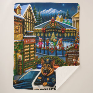 German Shepherd Police Holiday  Sherpa Blanket