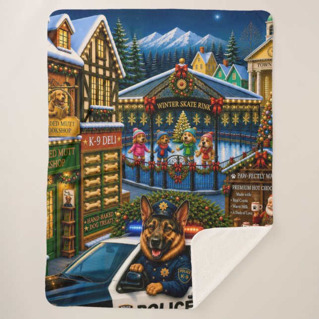 German Shepherd Police Holiday  Sherpa Blanket (Front)