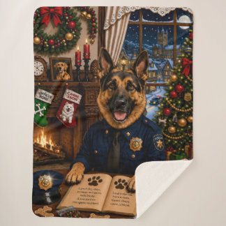 German Shepherd Police Holiday Sherpa Blanket