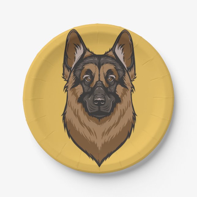 German Shepherd Portrait Paper Plate (Front)