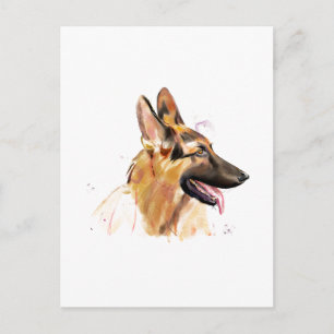 German Shepherd Postcard, Watercolor Painting Postcard