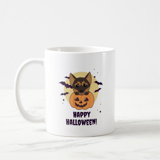 German Shepherd Pumpkin Dogs Happy Halloween Coffee Mug (Left)