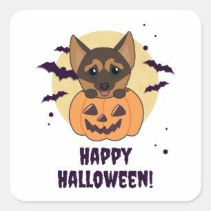 German Shepherd Pumpkin Dogs Happy Halloween Squar Square Sticker