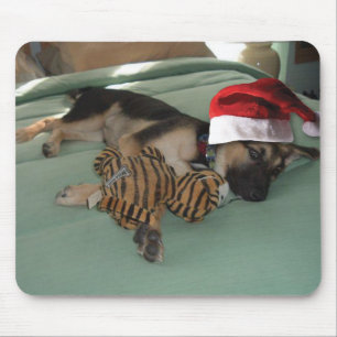 German Shepherd Pup with Santa Hat Mouse Pad