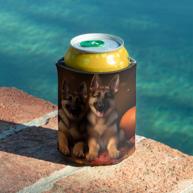 German Shepherd Puppy Autumn Delight Pumpkin  Can Cooler (In Situ Pool)