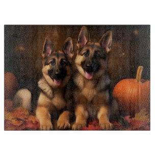 German Shepherd Puppy Autumn Delight Pumpkin Cutting Board