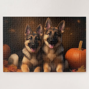 German Shepherd Puppy Autumn Delight Pumpkin Jigsaw Puzzle