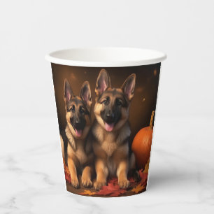 German Shepherd Puppy Autumn Delight Pumpkin Paper Cups