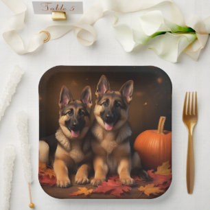 German Shepherd Puppy Autumn Delight Pumpkin Paper Plate
