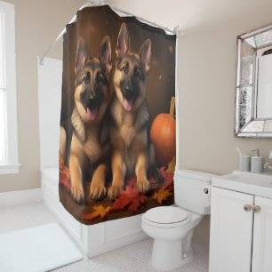 German Shepherd Puppy Autumn Delight Pumpkin  Shower Curtain