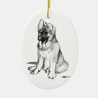 German Shepherd Puppy Ceramic Tree Decoration